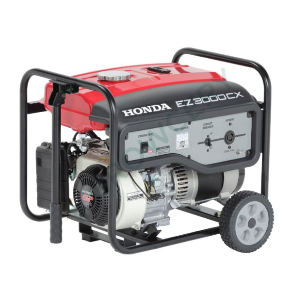 เครื่องปั่นไฟ ยี่ห้อ HONDA รุ่น EZ3000CX-R เครื่องเบนซิน กำลังไฟออกสูงสุด 2.5 กิโลวัตต์ กระแสไฟ 10.3V สตาร์ทด้วยมือดึง
