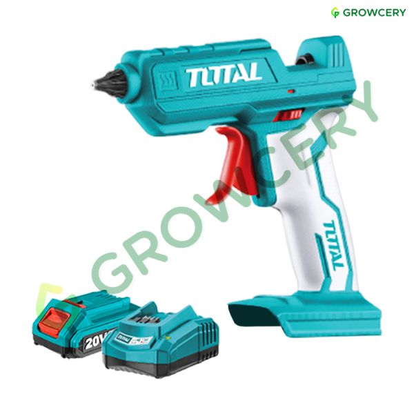 SET ปืนยิงกาวแบตเตอรี่ไร้สาย 20V (ร้อนเร็วภายใน 1 sec) ยี่ห้อ Total รุ่น TGGLI2001